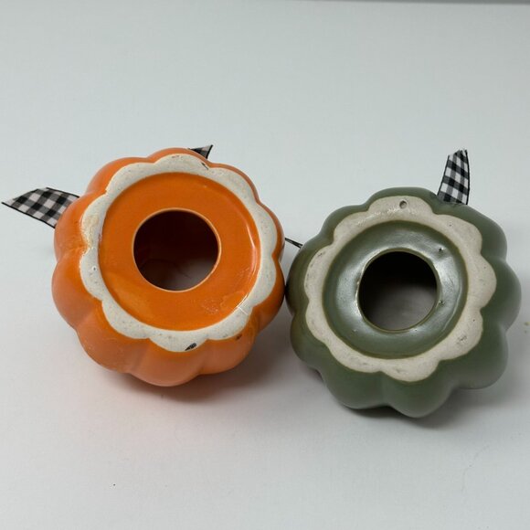 Farmhouse Fall Pumpkin Decor Set White Gray Green Buffalo Check Bow Autumn Decor - Picture 4 of 9